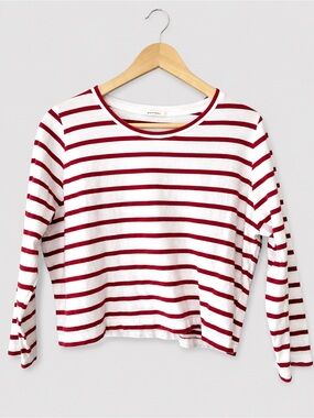 Macphee by Tomorrowland Red White Breton Stripe Cropped Long Sleeve Tee Top